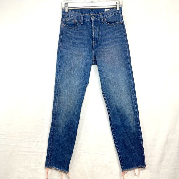 Levi's Jeans 26 White Oak Cone DEnim Medium Wash Raw Hem Button Pink Dyed Skinny - Picture 1 of 14